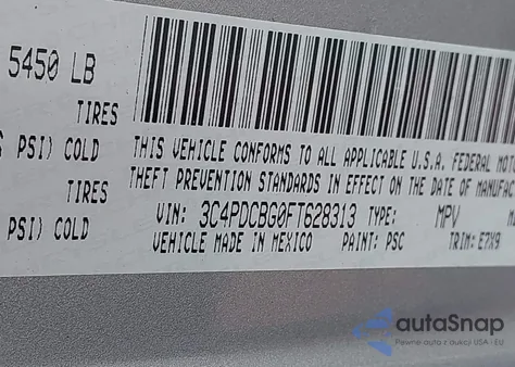 2015 Dodge Journey Sxt from USA, damaged, VIN 3C4PDCBG0FT628313